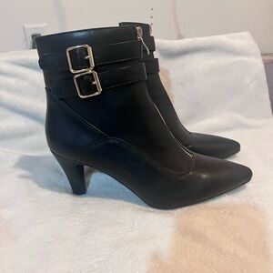 Elegant Black Ankle Boots with Gold Buckles